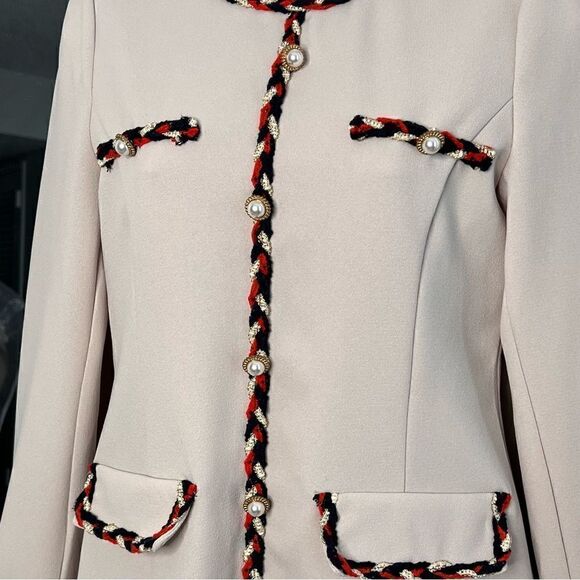 Korean A-Line Mini Length Dress Color Beige Threads Color Red Blue, Size S. - Picture 3 of 10